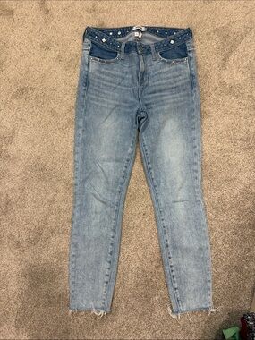 PAIGE Light Blue Stud-Trim High-Rise Skinny Jeans